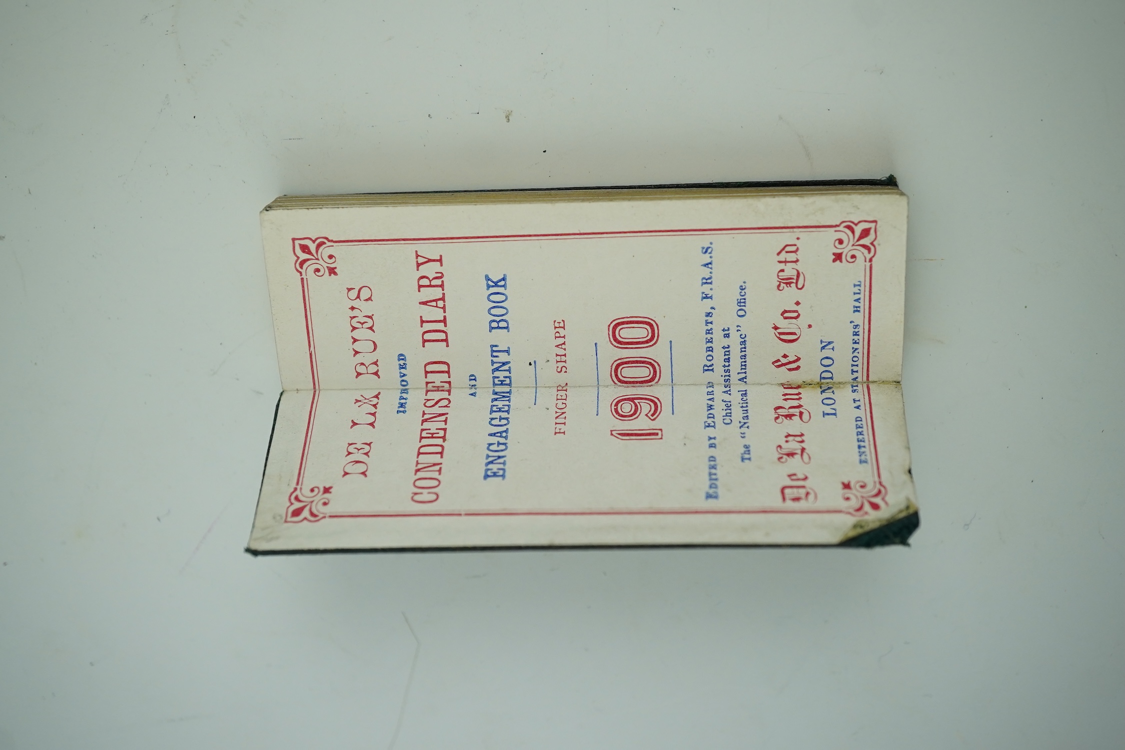 A De La Rue's Condensed Diary for 1900, unused, in original gilt morocco sheath, 8cm high. Condition - good